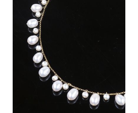 A 14ct gold pearl necklace on chain, necklace length 460mm, 12.4g 