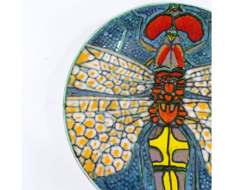 A large Poole Pottery dragonfly design charger by Tony Morris, diameter 41cm, perfect condition 