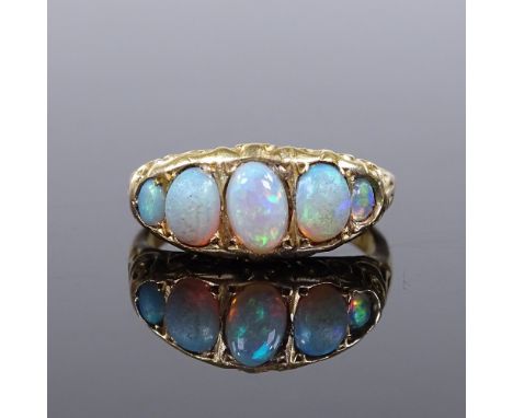 An 18ct gold 5-stone opal half-hoop ring, setting height 8.1mm, size K, 2.1g 