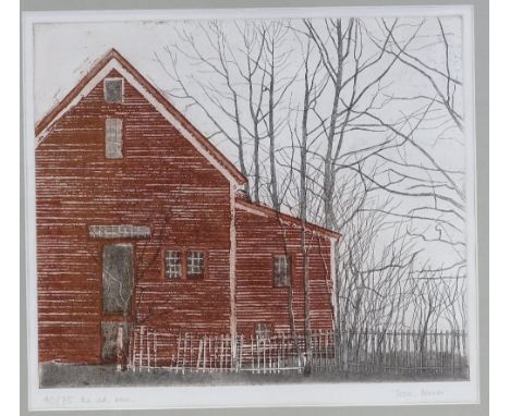 Tessa Beaver, colour lithograph, the red barn, signed in pencil, plate size, 11.5" x 13.5", framed 