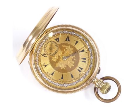 A 14ct gold Turkish full hunter top-wind pocket watch, 20 ruby movement with stepped engine turned case, case no. 160072, cas