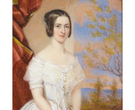 Philip Augustus Barnard (1840 - 1884), miniature watercolour on ivory, portrait of Georgina Selfe (born 1824), signed and dat