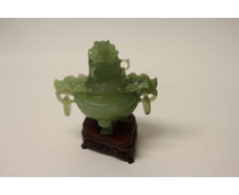 A JADE LIDDED CENTREPIECE  H 17 CM 