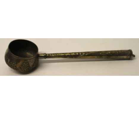 A JAPANESE BRASS LADLE  L 38 CM  DIAMETER 9 CM
