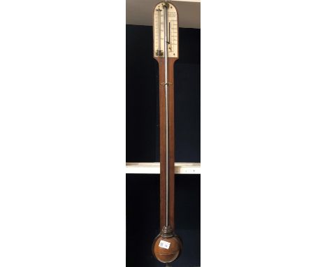 A 19th century mahogany stick barometer by H. Comyns, King's Road Chelsea. (Dimensions: Height 94cm)(Height 94cm)