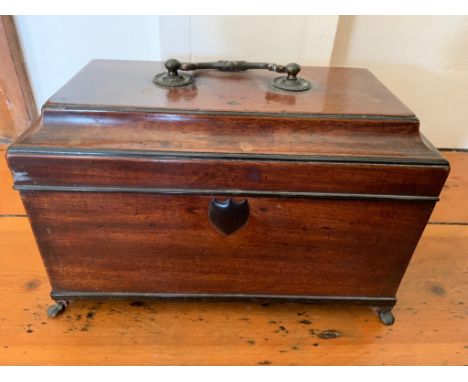 A George III mahogany tea caddy, with later fitted interior. (Dimensions: Height 18cm, width 27cm)(Height 18cm, width 27cm)