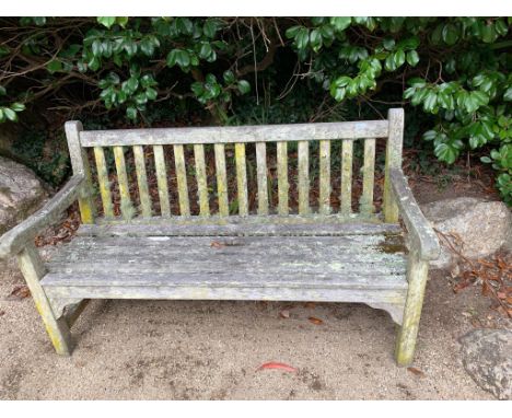 A teak garden bench.