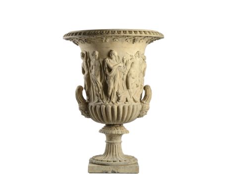 Garden Urn : After the Antique: A pair of rare and monumental Coade stone Medici and Borghese urns  stamped Coade Lambeth, on