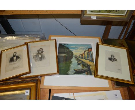 Three engravings of portraits of gentlemen together with a limited edition print.
