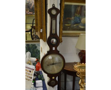 A rosewood cased wheel barometer / thermometer.