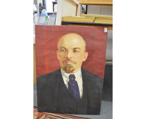 A bust length portrait of Lenin, oil on canvas, unframed.