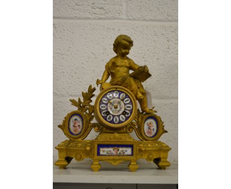 A French ormolu and porcelain mantle clock.