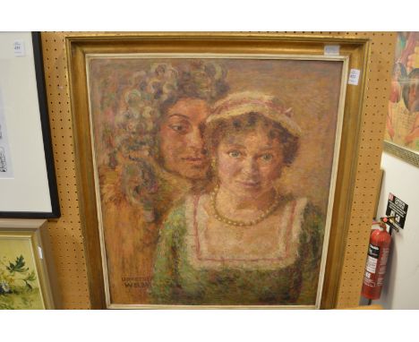 A study of a man and woman, oil on board, signed Dorothy Welby.