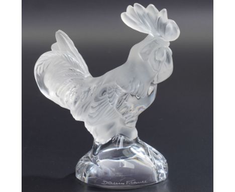 Daum France frosted glass Cockerel, signed to base, in original box, H12.5cm