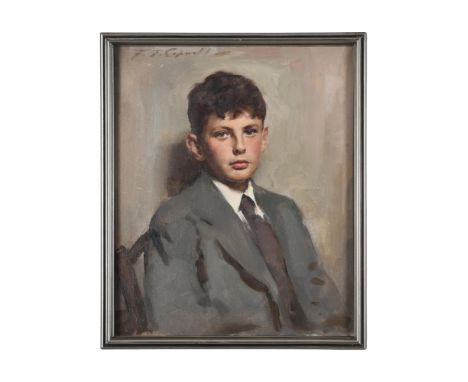 FRANK THOMAS COPNALL (BRITISH 1870-1949)PORTRAIT OF DAVID ROWSE, AGED 11, SEATED HALF-LENGTH, IN A GREY SUITOil on canvasSign