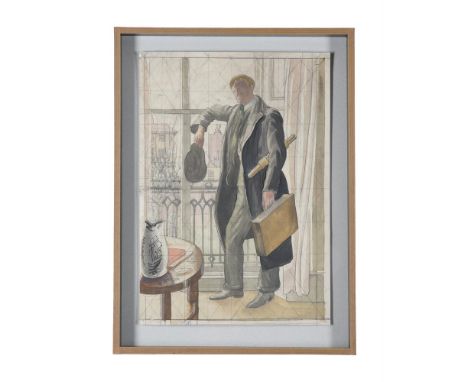 λ MARY ADSHEAD (BRITISH 1904-1995)PORTRAIT OF STEVEN BONEPencil and watercolour, squared for transfer44.5 x 31.5cm (17½ x 12¼