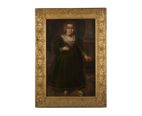 ITALIAN SCHOOL (17TH CENTURY)PORTRAIT OF A YOUNG GIRL, FULL-LENGTH, IN A GREEN EMBROIDERED DRESSOil on canvas 102.5 x 65cm (4