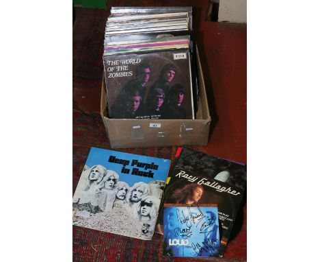 A box of pop records to include signed, Rory Gallagher, Deep Purple, Barbar Dickson, Toto, Michael Jackson etc.