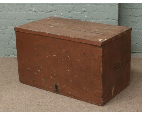 A vintage wooden travelling trunk.