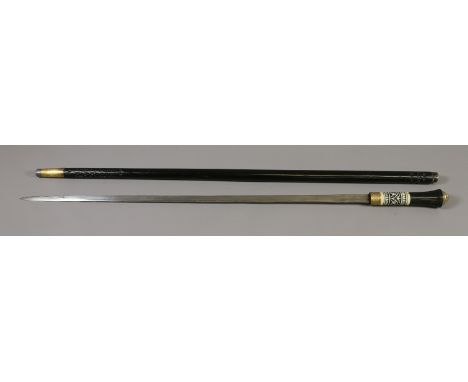 A late C19th/early C20th sword stick with ebonized shaft and ivory style handle.