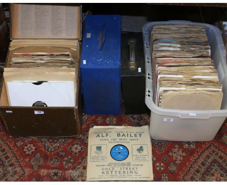 A collection of 78rpm gramophone records, Edison records and a port o record case.