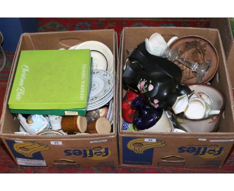 Two boxes of miscellaneous ceramics and glass to include Wade, Royal Doulton, Midwinter etc.