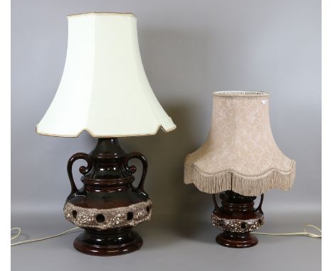 Two West German art pottery lamp bases and shades.