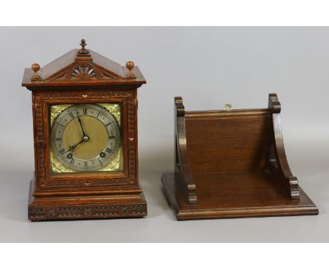 A German oak cased eight day bracket clock by Winterhalder and Hoffmeir with square brass dial, spandrels and silvered chapte