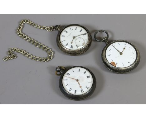 Three C19th silver pair cased fusee pocket watches each with enamel dials.