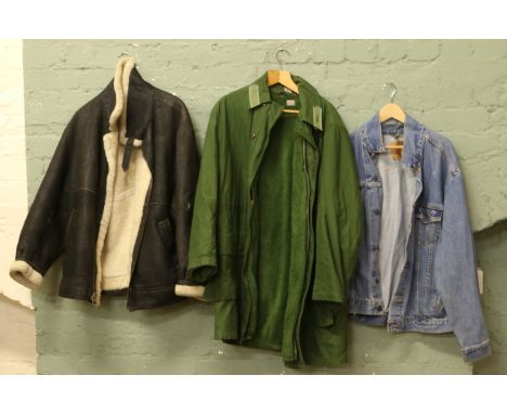 A Dash flying jacket lined in lambs wool, A Levi denim jacket and vintage parker coat.