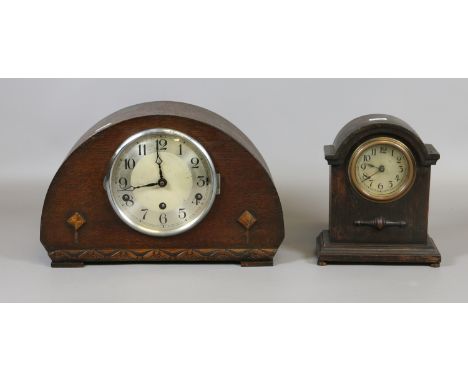 A 1940s oak cased Westminster mantel clock and a similar single train movement clock.