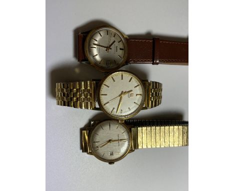 A GROUP OF THREE VINTAGE 19600/1970'S GENTS WATCHES - 'SMITHS' ASTRAL, 'TISSOT' &amp; 'SAGA' AUTOMATIC DATE WATCH 