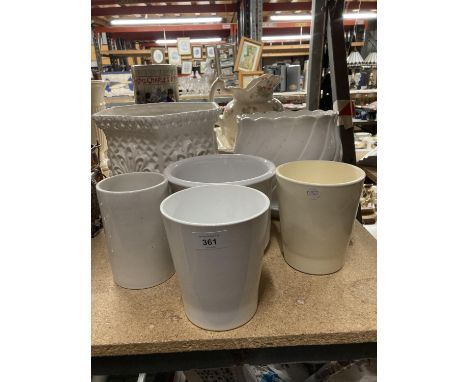 A QUANTITY OF WHITE CERAMIC VASES AND PLANTERS 