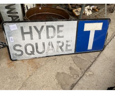 A VINTAGE METAL 'HYDE SQUARE' ROAD SIGN 