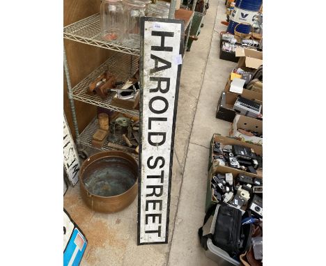 A VINTAGE METAL ' HAROLD STREET' ROAD SIGN 
