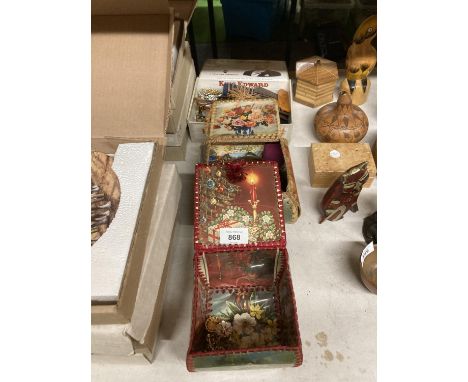 THREE BOXES CONTAINING COSTUME JEWELLERY TWO BEING VINTAGE DECORATIVE BOXES 