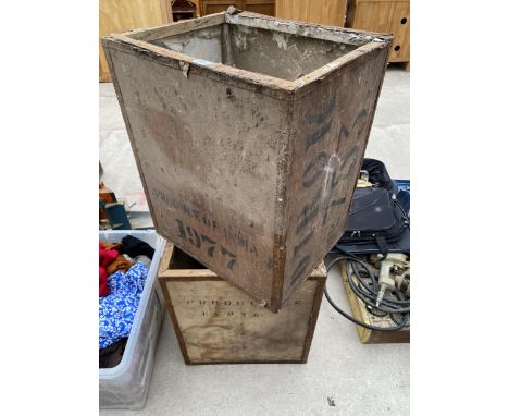 TWO VINTAGE WOODEN TEA CHESTS 