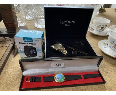 A BOXED CIPRIANI, MILAN WATCH AND PEN SET, BOXED CHALLENGER SMART WATCH, BOXED TIMEX WATCH, ETC 