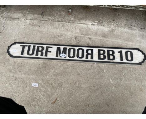 A VINTAGE STYLE WOODEN 'TURF MOOR BB10' SIGN 