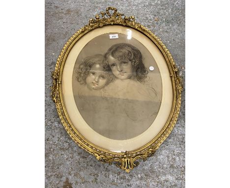 A VICTORIAN GILT FRAMED PENCIL DRAWING OF TWO GIRLS, SIGNED TO LOWER RIGHT CORNER, BASED ON AN EARLIER SKETCH BY SIR THOMAS L