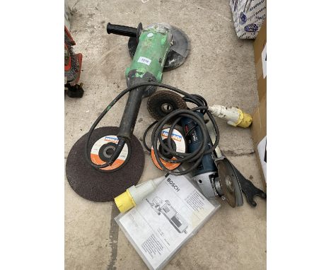 AN HITATCHI ANGLE GRINDER, A BOSCH SMALL GRINDER AND CUTTING DISCS 