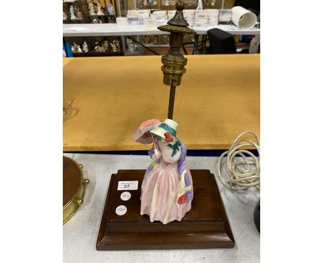 A ROYAL DOULTON LADY FIGURE (MISS DEMURE) LAMP BASE 