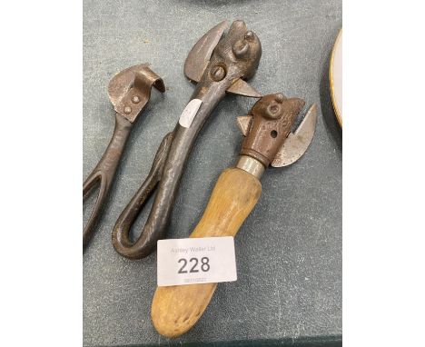 THREE VINTAGE CAN OPENERS TO INCLUDE TWO WITH BULLS HEADS 