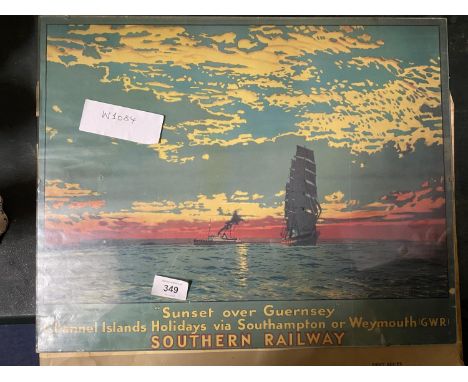 A VINTAGE SOUTHERN RAILWAY 'SUNSET OVER GUERNSEY' POSTER 