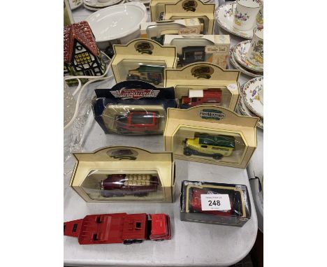 A COLLECTION OF LLEDO DIE-CAST VINTAGE STYLE ADVERTISING VANS PLUS A MINI CLASSIC KEYRING - ALL BOXED 