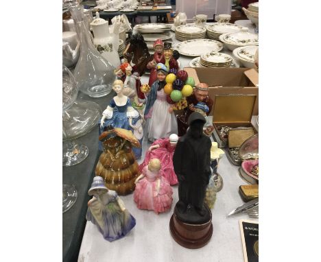 A COLLECTION OF CERAMIC FIGURES TO INCLUDE A BESWICK PRANCING SHIRE, ROYAL DOULTON, ROYAL WORCESTER, LEONARDO, ETC, - SOME A/