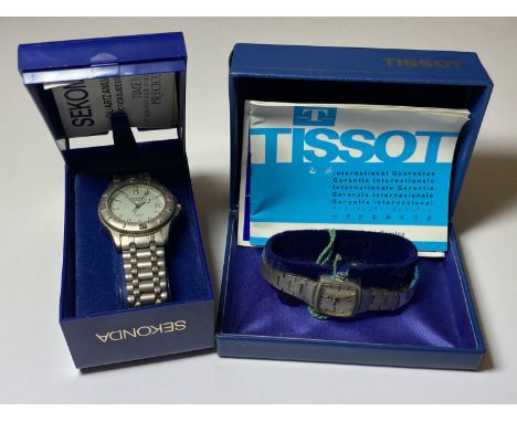 TWO BOXED WATCHES - GENTS 'SEKONDA' DATE WATCH &amp; LADIES 'TISSOT' WATCH 
