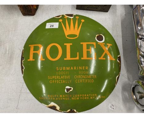 A VINTAGE STYLE 'ROLEX' ENAMEL CIRCULAR SIGN 