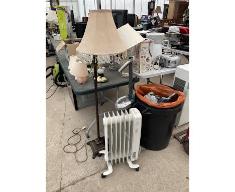 AN ASSORTMENT OF ITEMS TO INCLUDE A VAX VACUUM CLEANER, A FLOOR LAMP AND A HEATER 