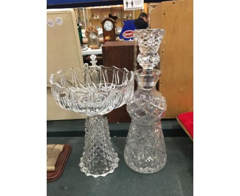 TWO PIECES OF CUTGLASS CRYSTAL TO INCLUDE A DECANTER AND A COMPORT 